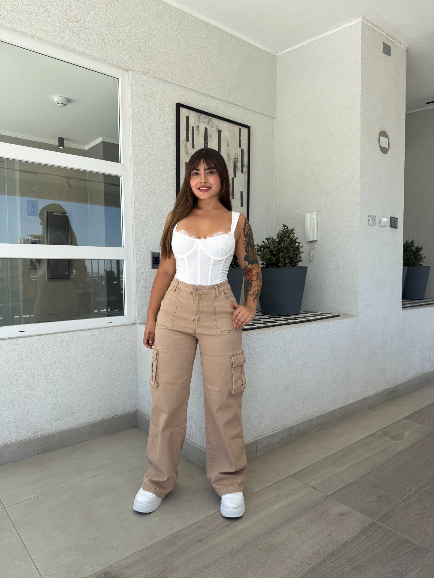 Jeans Palazzo Cargo Beige