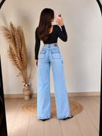 Jeans Palazzo Celeste con Detalle Lateral – Milano �