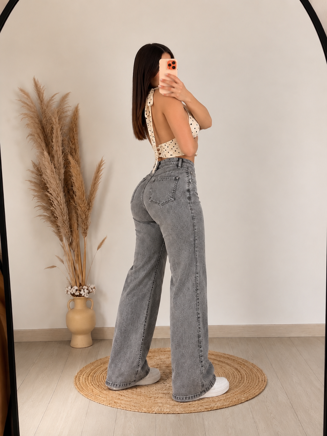 Jeans Wide Leg Gris Milano