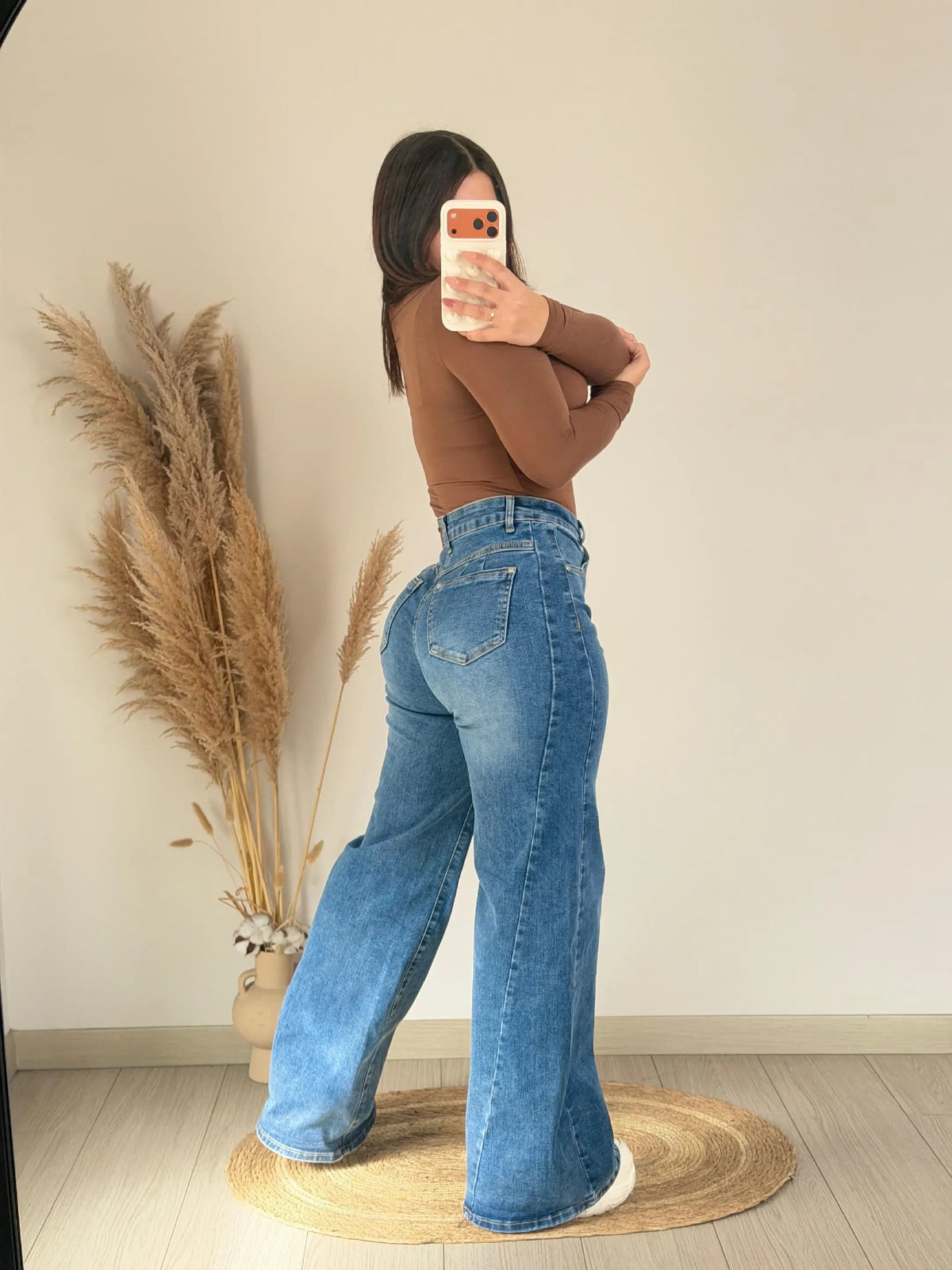 Wide leg azul desgaste