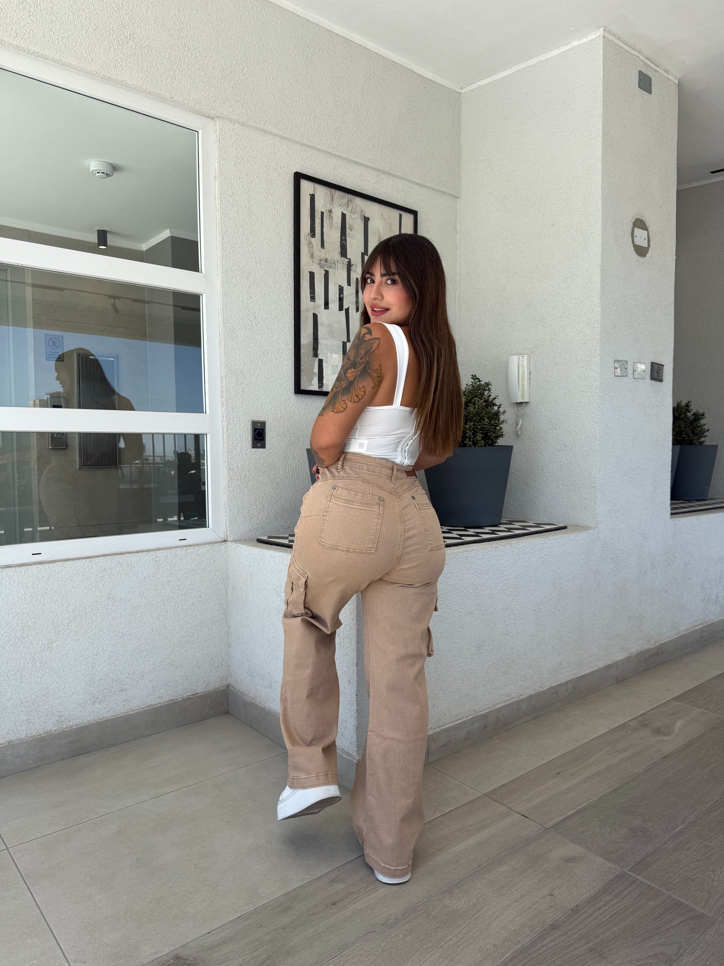 Jeans Palazzo Cargo Beige