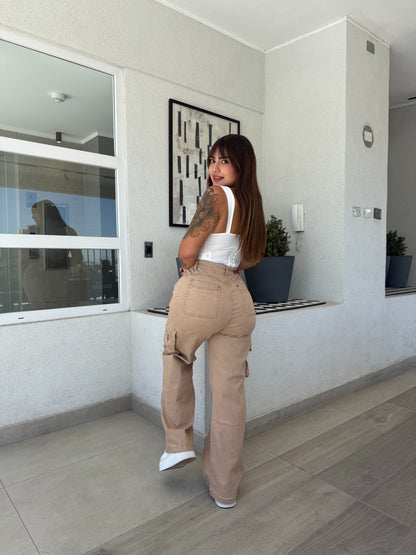 Jeans Palazzo Cargo Beige