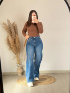 Wide leg azul desgaste