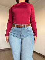 Jeans recto celeste con cinturon