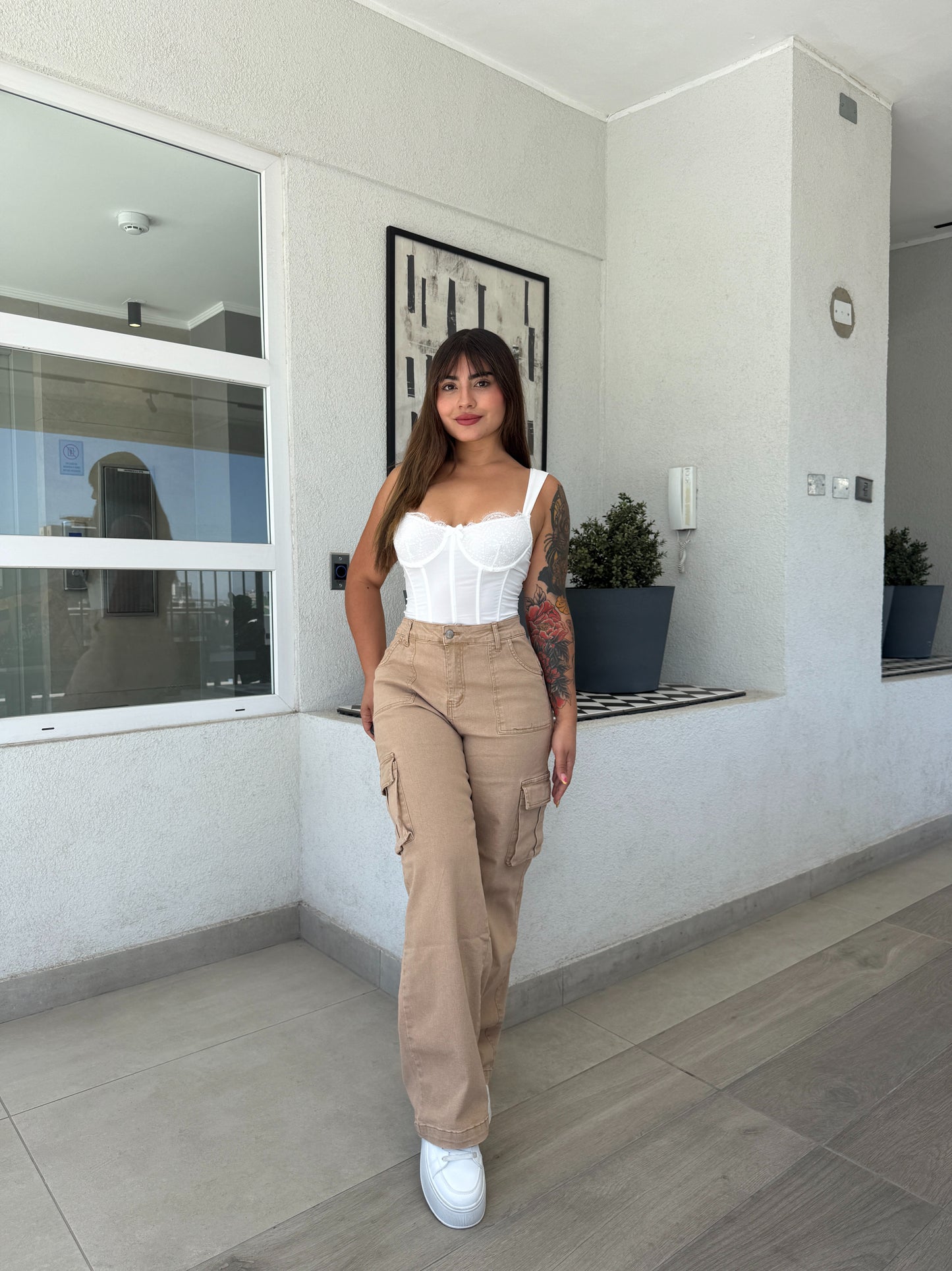 Jeans Palazzo Cargo Beige