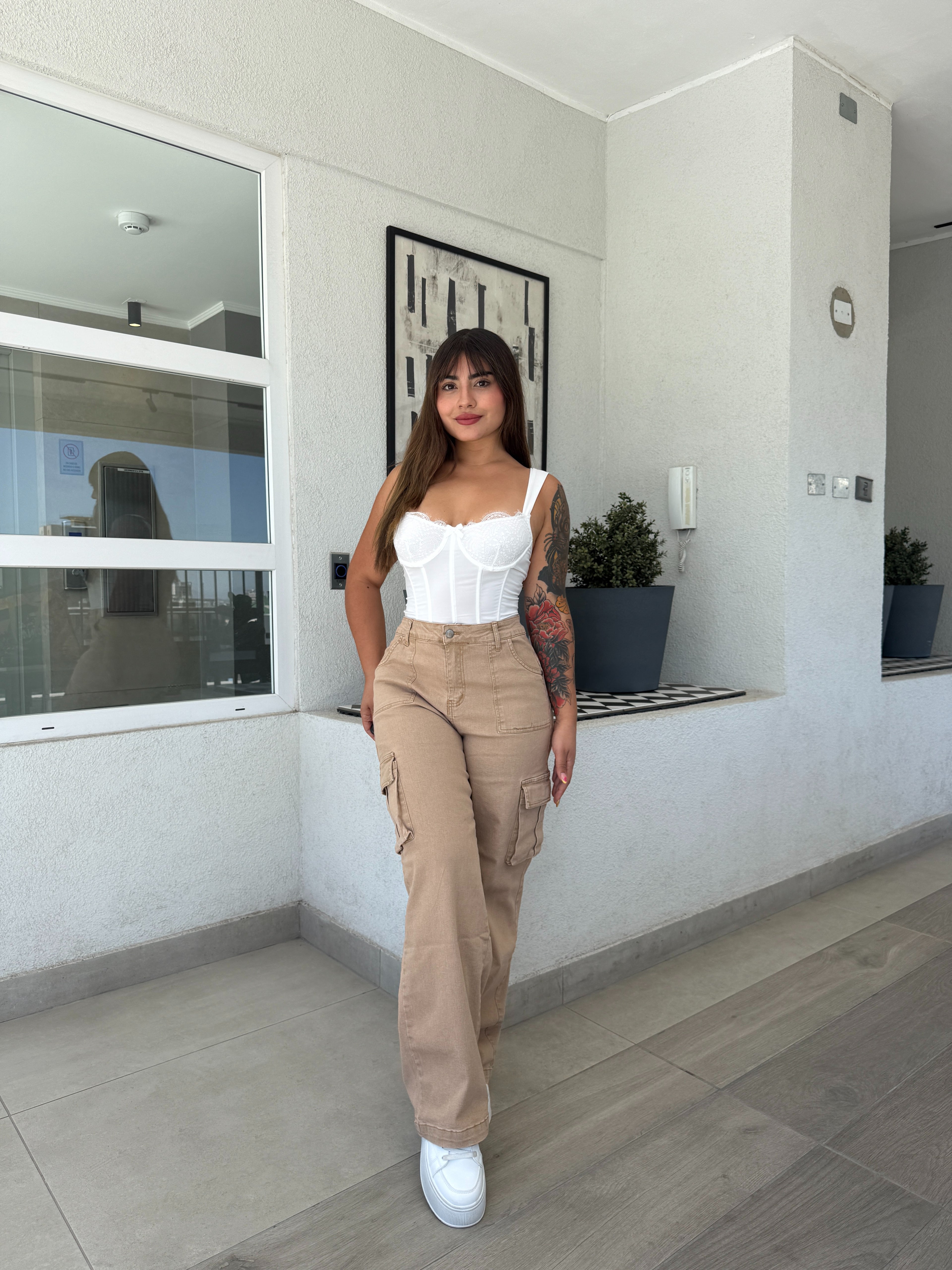 Jeans Palazzo Cargo Beige