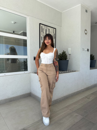 Jeans Palazzo Cargo Beige