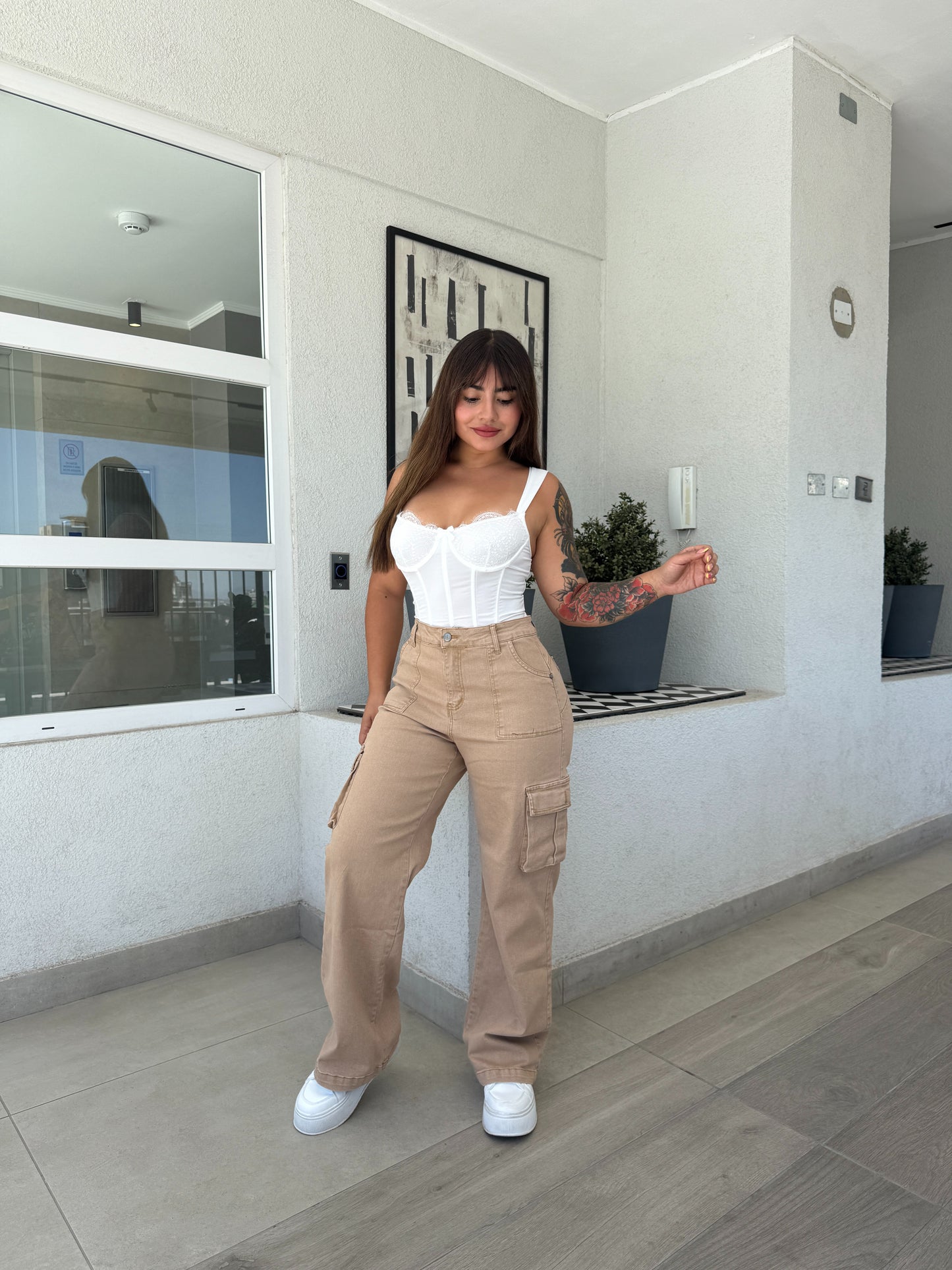 Jeans Palazzo Cargo Beige