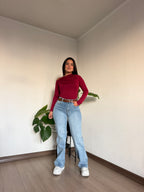 Jeans recto celeste con cinturon