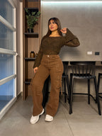 Jeans Cargo Café para Mujer