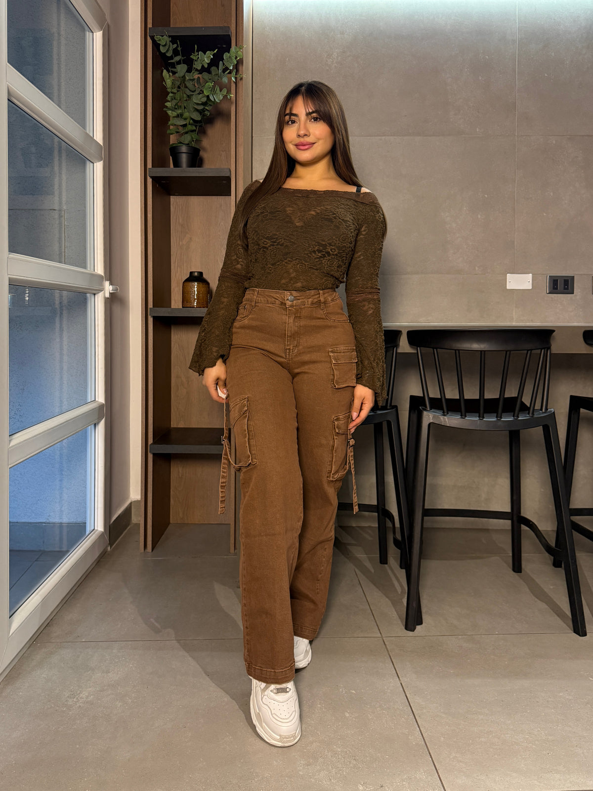 Jeans Cargo Café para Mujer