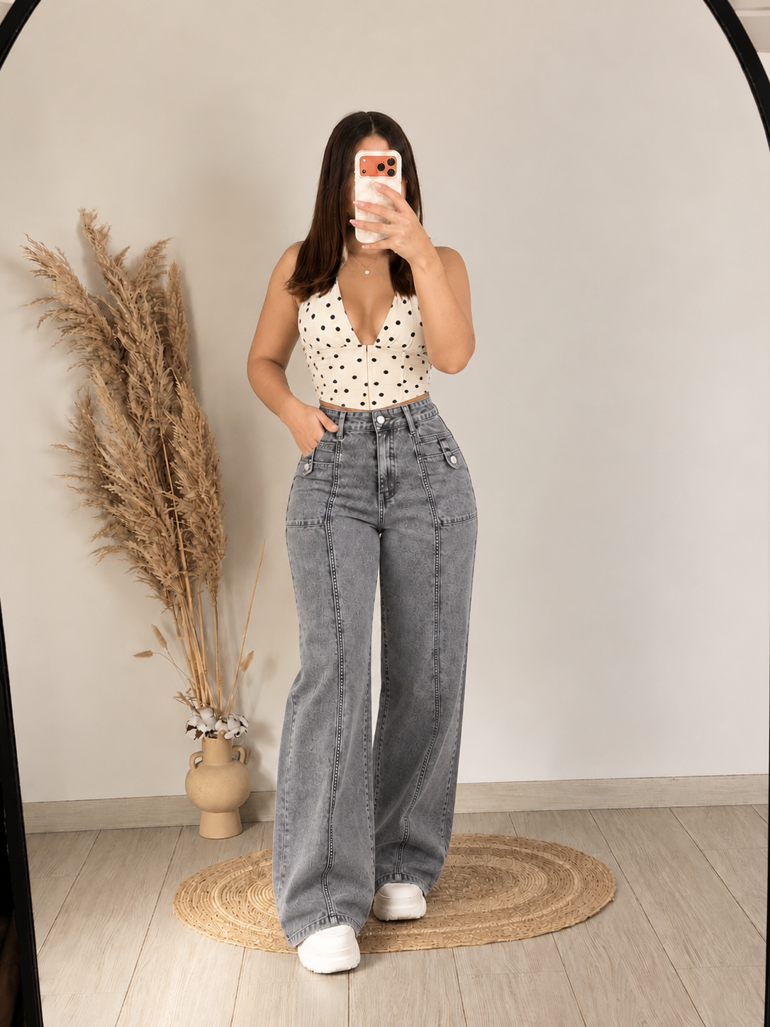 Jeans Wide Leg Gris Milano