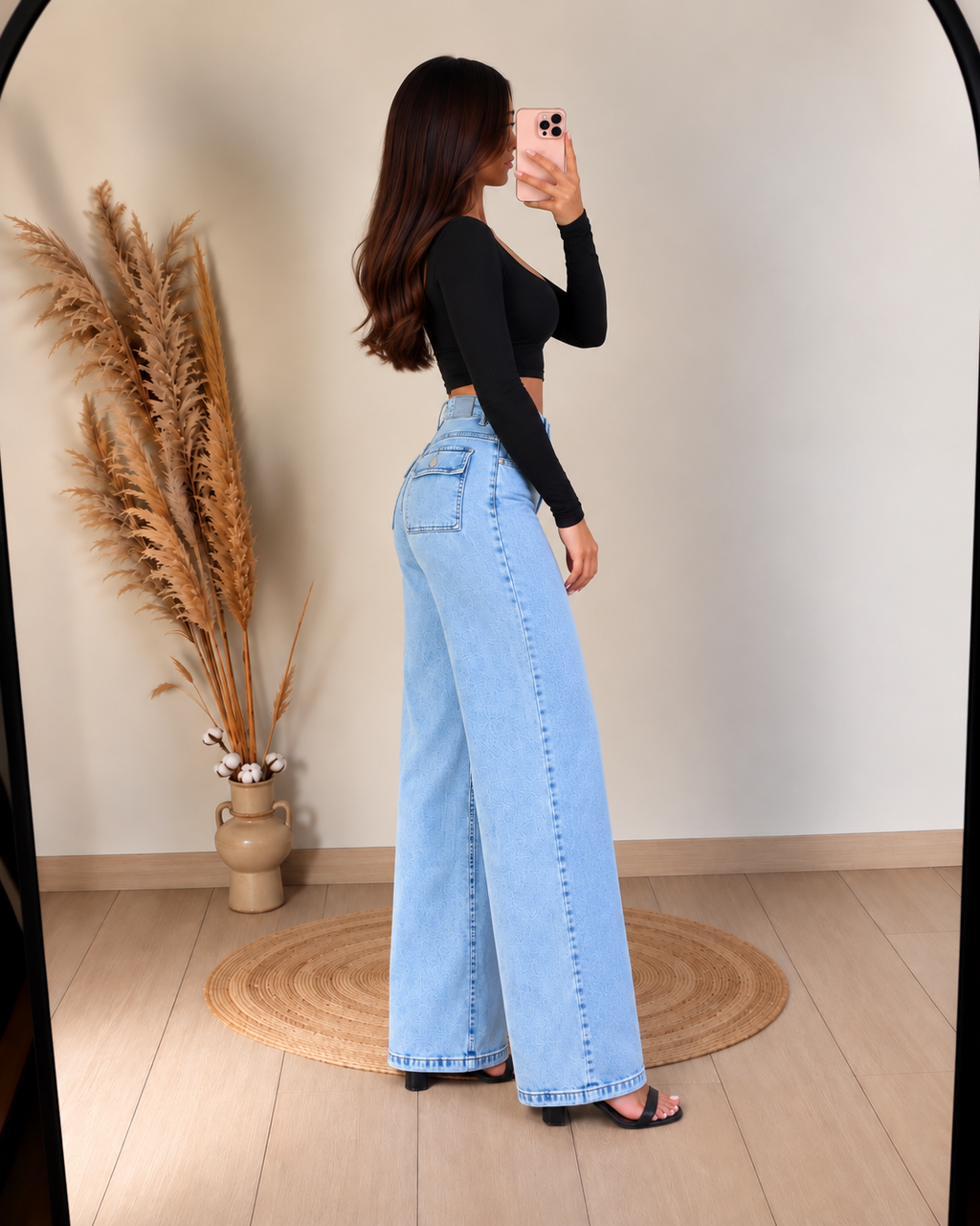 Jeans Palazzo Celeste con Detalle Lateral – Milano �