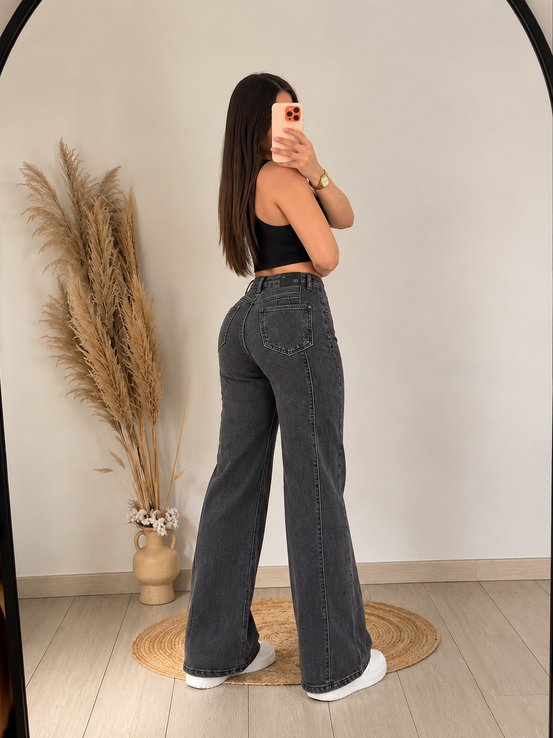 Jeans Wide Leg Grafito Texturizado | Tiro Alto