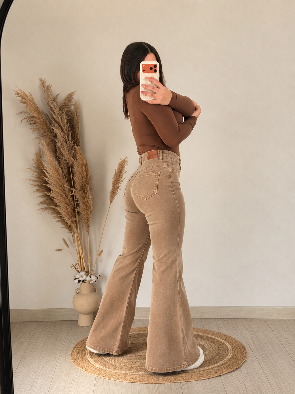 Pantalón Denim Flare Calce Perfecto  - Café Claro