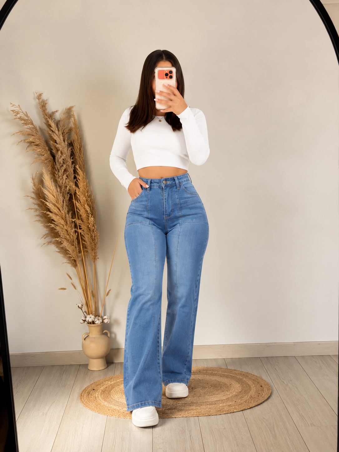 Wide leg lineal Chloe tiro alto-push up