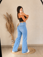 Jeans Wide Leg Tiro Alto con Cintura Elástica