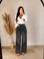 Wide leg grafito con tachas