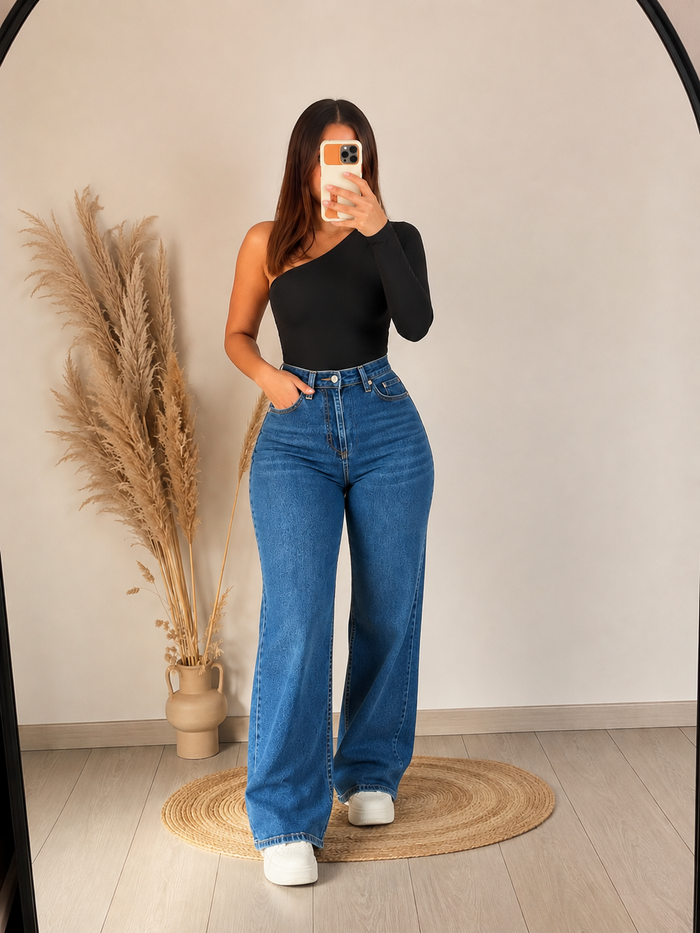Pantalón Wide Leg Elástico Blue