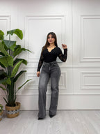 Wide leg grafito con tachas